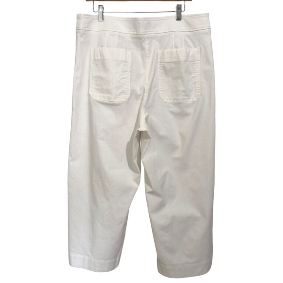 Talbots Womens Cotton Slub Sailor Crop Pants Sz 16 Gold Buttons Wide Leg - Picture 2 of 8